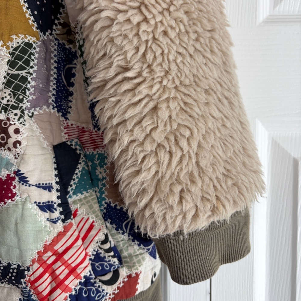 Sea New York Girls Patchwork Bomber Quilted Jacket Faux Sherpa Sleeves - Picture 3 of 11